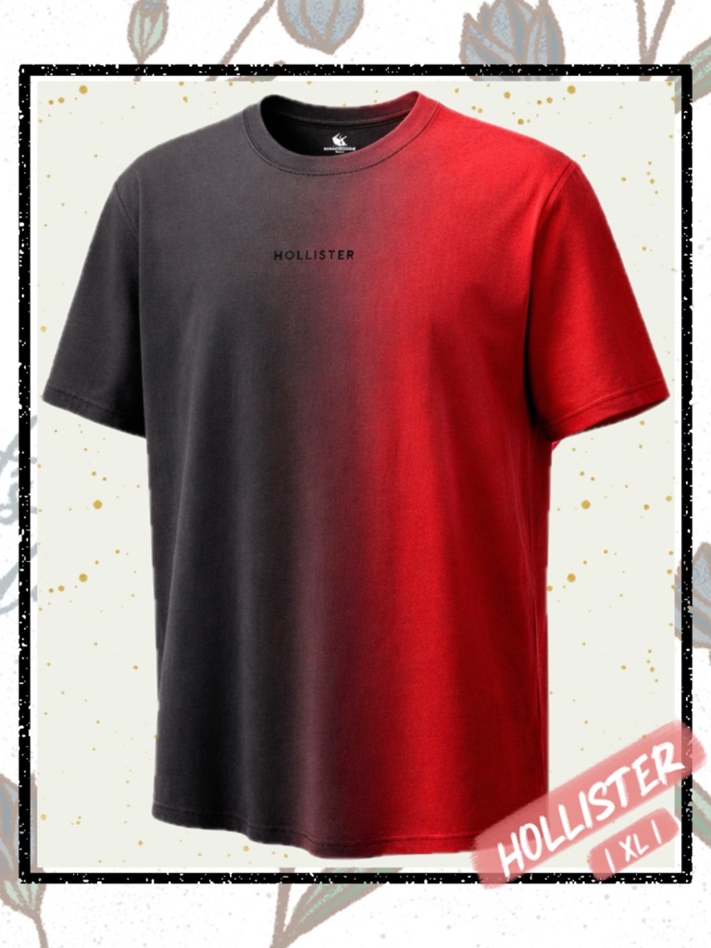 Hollister Red Black Ombre Dip Dye Mens XL | Streetwear Skater Gradient T-Shirt